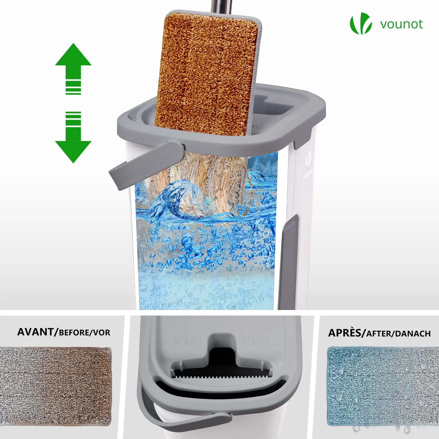 VOUNOT Mocio Piatto con Secchio Strizzatore Bianco 6 Panni