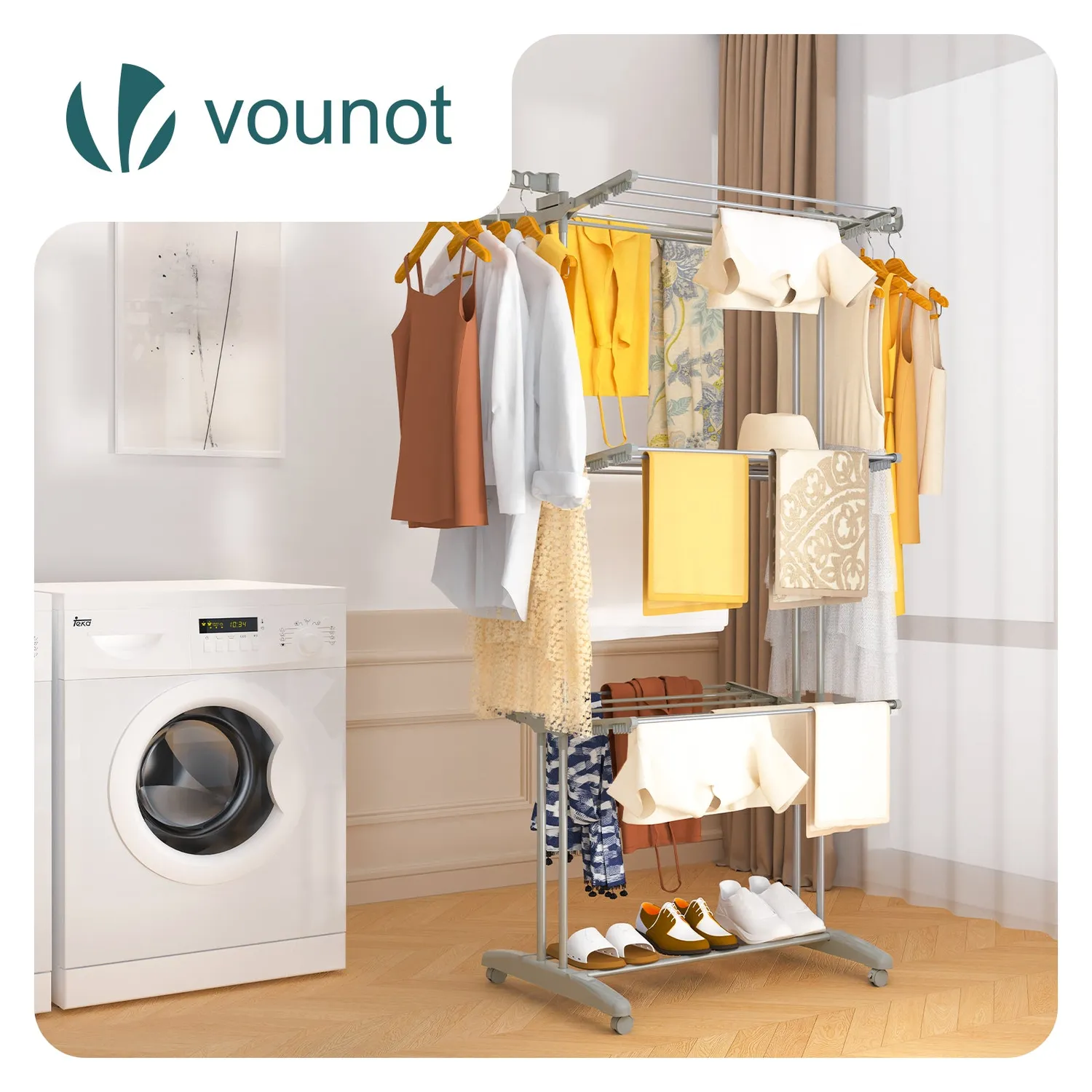 Vounot stendibiancheria verticale 4 ripiani grigio 125x62 cm