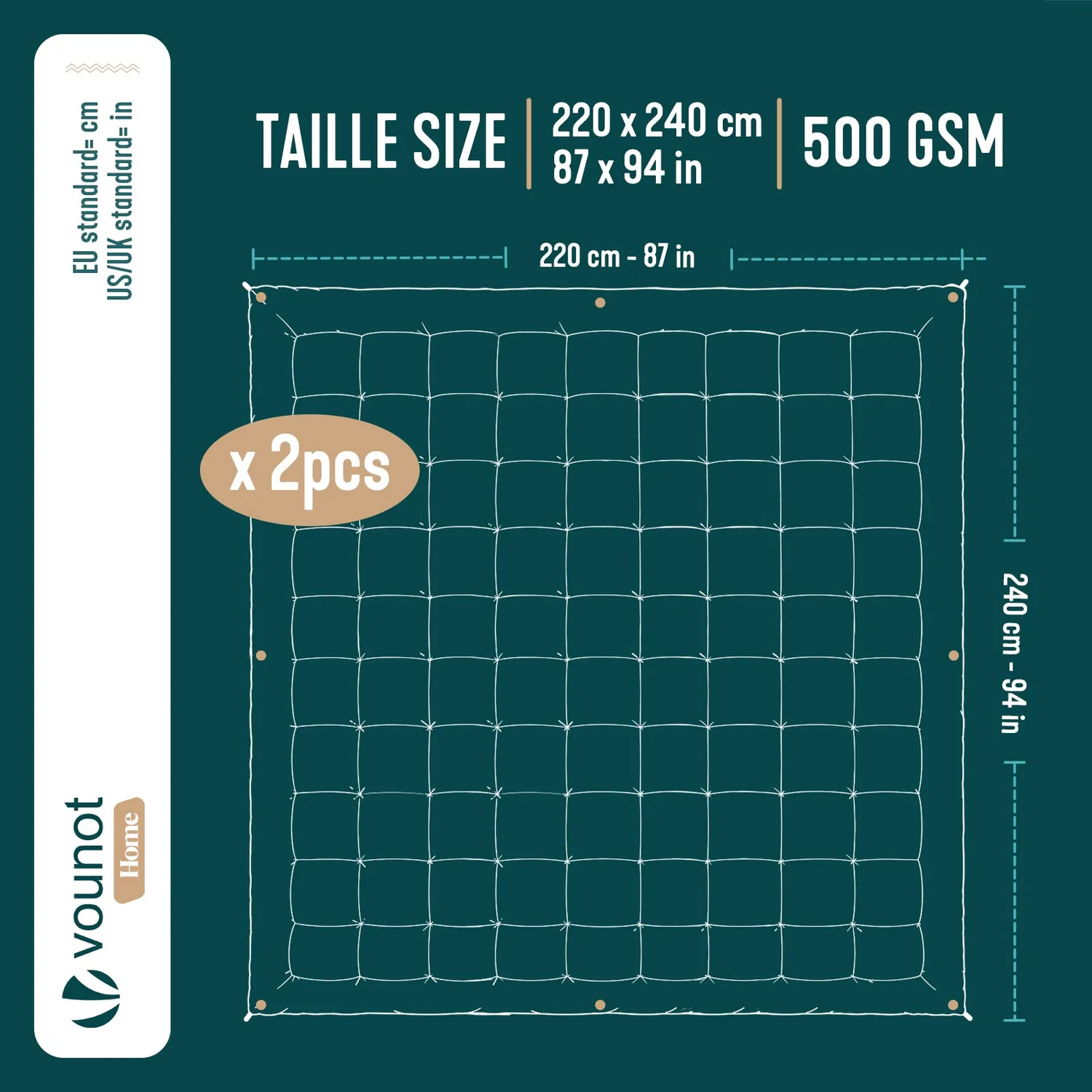 VOUNOT Piumone 4 Stagioni 3in1 220x240cm Bianco 500gsm