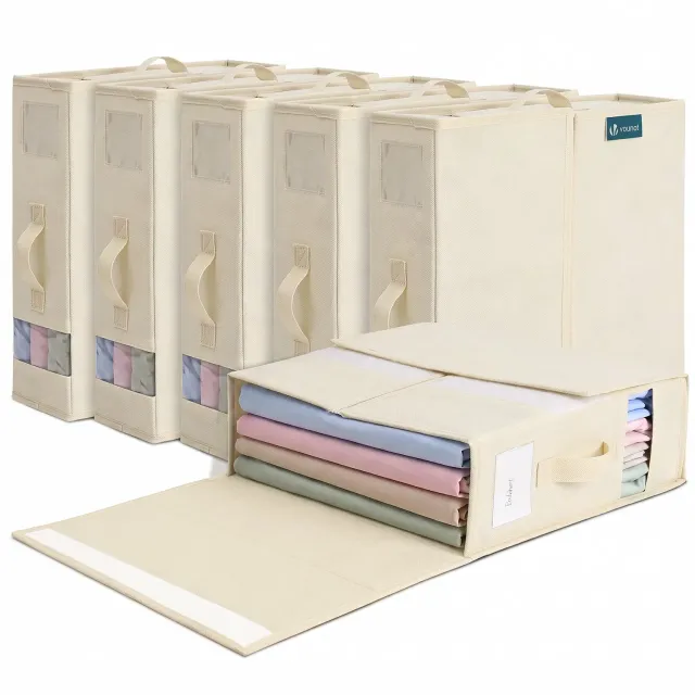 VOUNOT Scatole Lenzuola Pieghevoli Beige 6 Pezzi