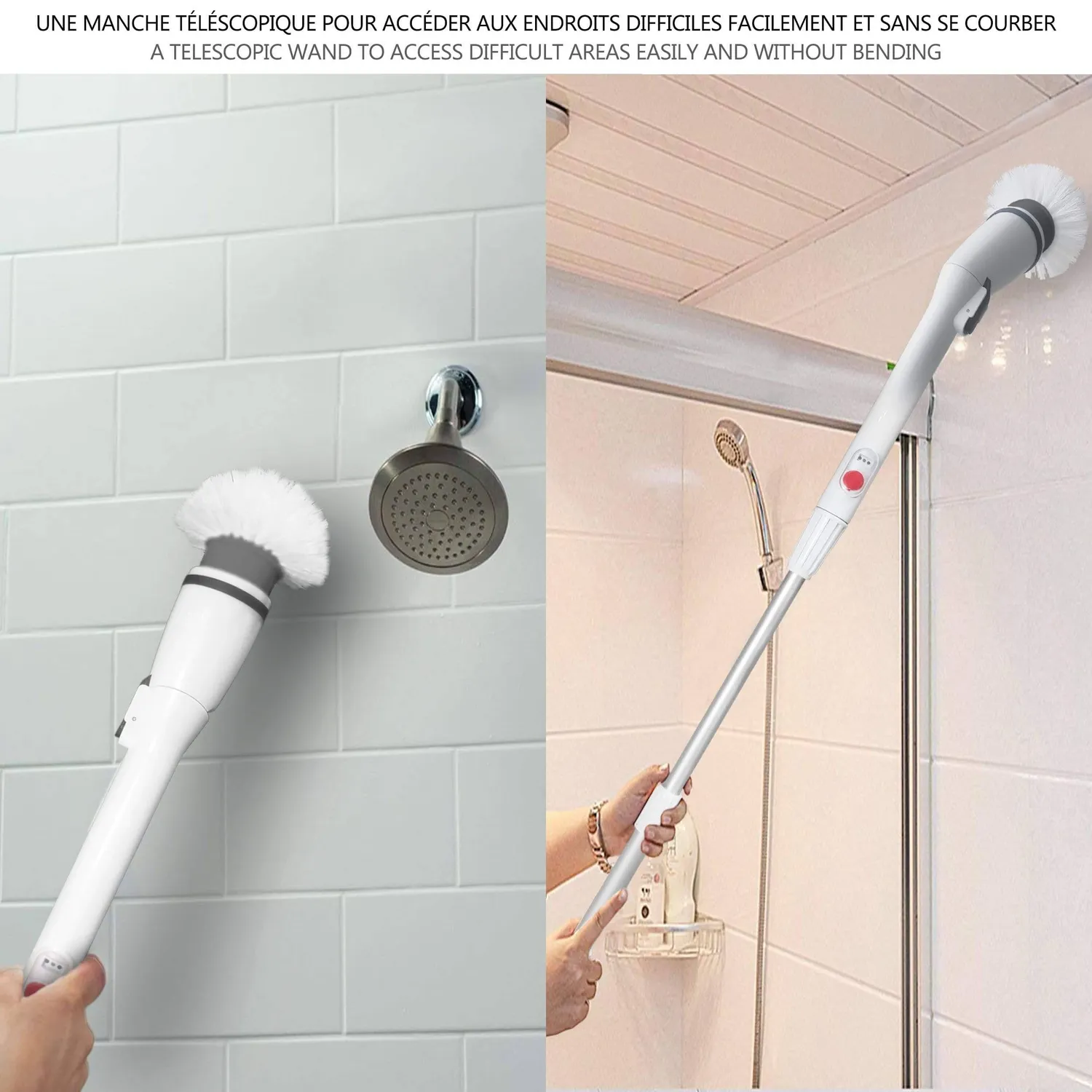 Vounot spazzola elettrica pulizia ricaricabile con manico 117cm
