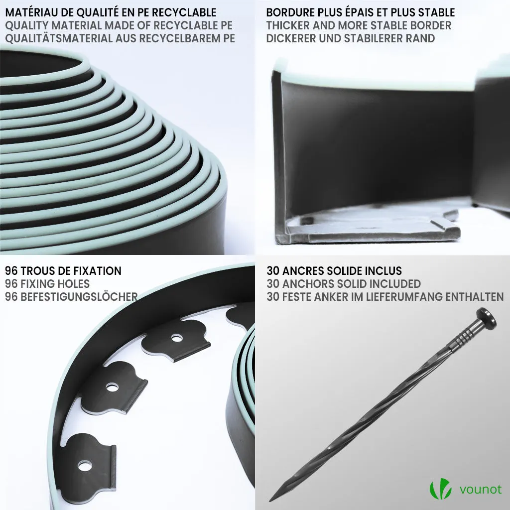 Vounot Bordura Giardino Flessibile 10m Nera con Picchetti
