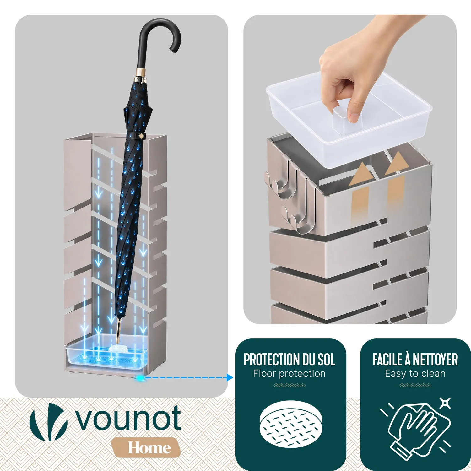 VOUNOT Portaombrelli metallo beige 15,5 cm motivo diagonale