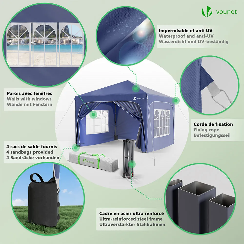 Vounot Gazebo Pieghevole 3x3 m Blu Impermeabile Anti-UV