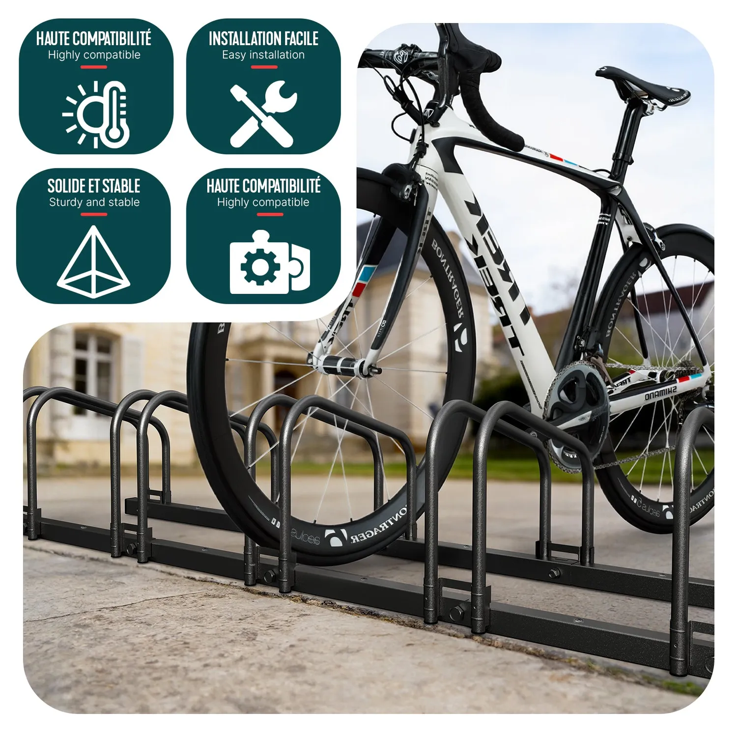 VOUNOT Rastrelliera Bici 6 Posti da Terra e Muro Nera 160 cm