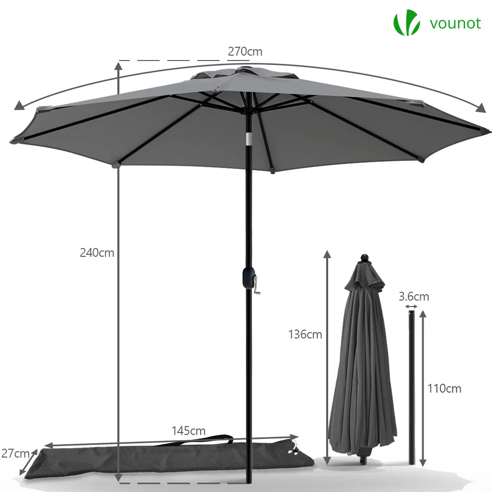 VOUNOT Ombrellone Inclinabile 2,7m Grigio con Custodia