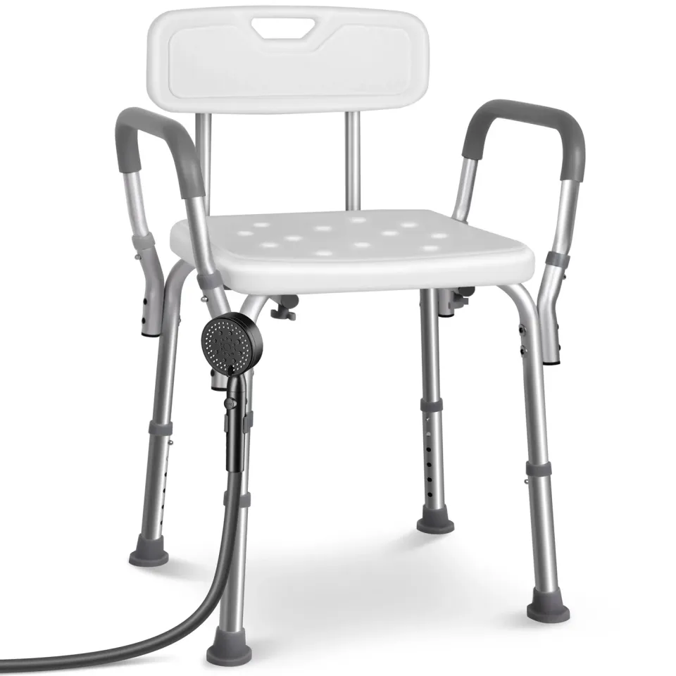 VOUNOT Sedia Doccia Alluminio Bianca con Braccioli antiscivolo