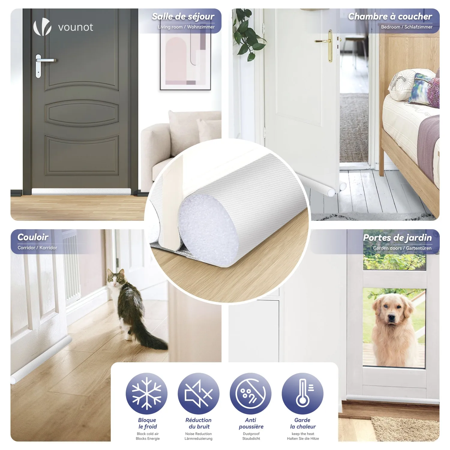 VOUNOT Paraspifferi Sottoporta 96 cm Bianco Set 3 Pezzi