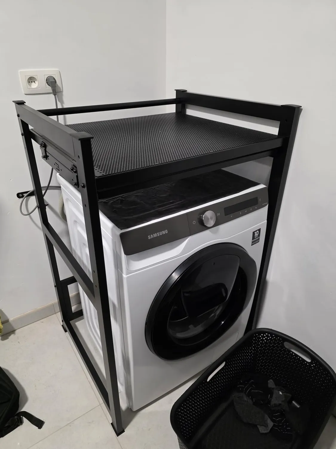 QUICK STAR Scaffale Lavatrice Nero con Vassoio 74x65x111 cm