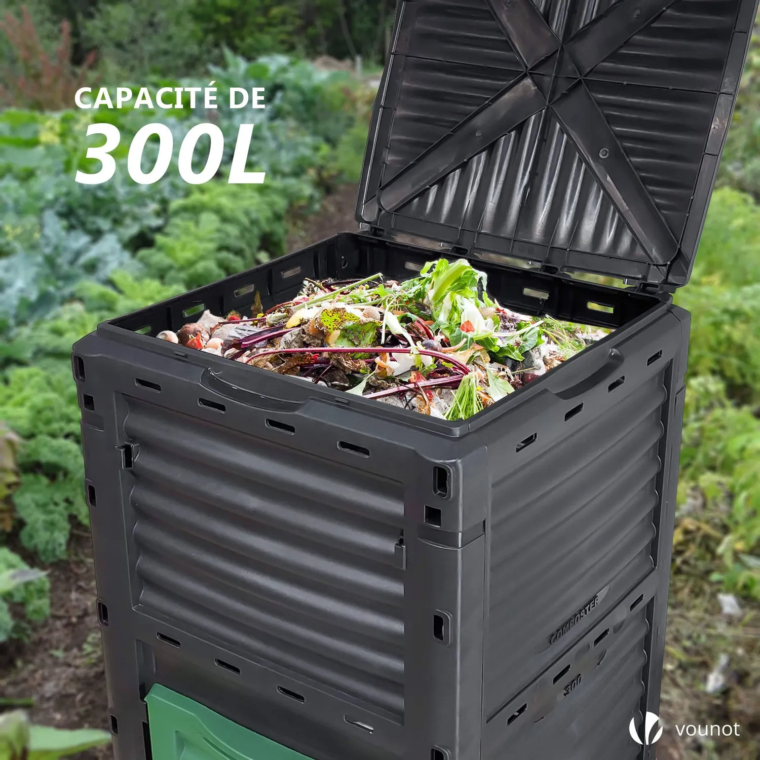 VOUNOT compostiera giardino 300L set 2 pezzi nera