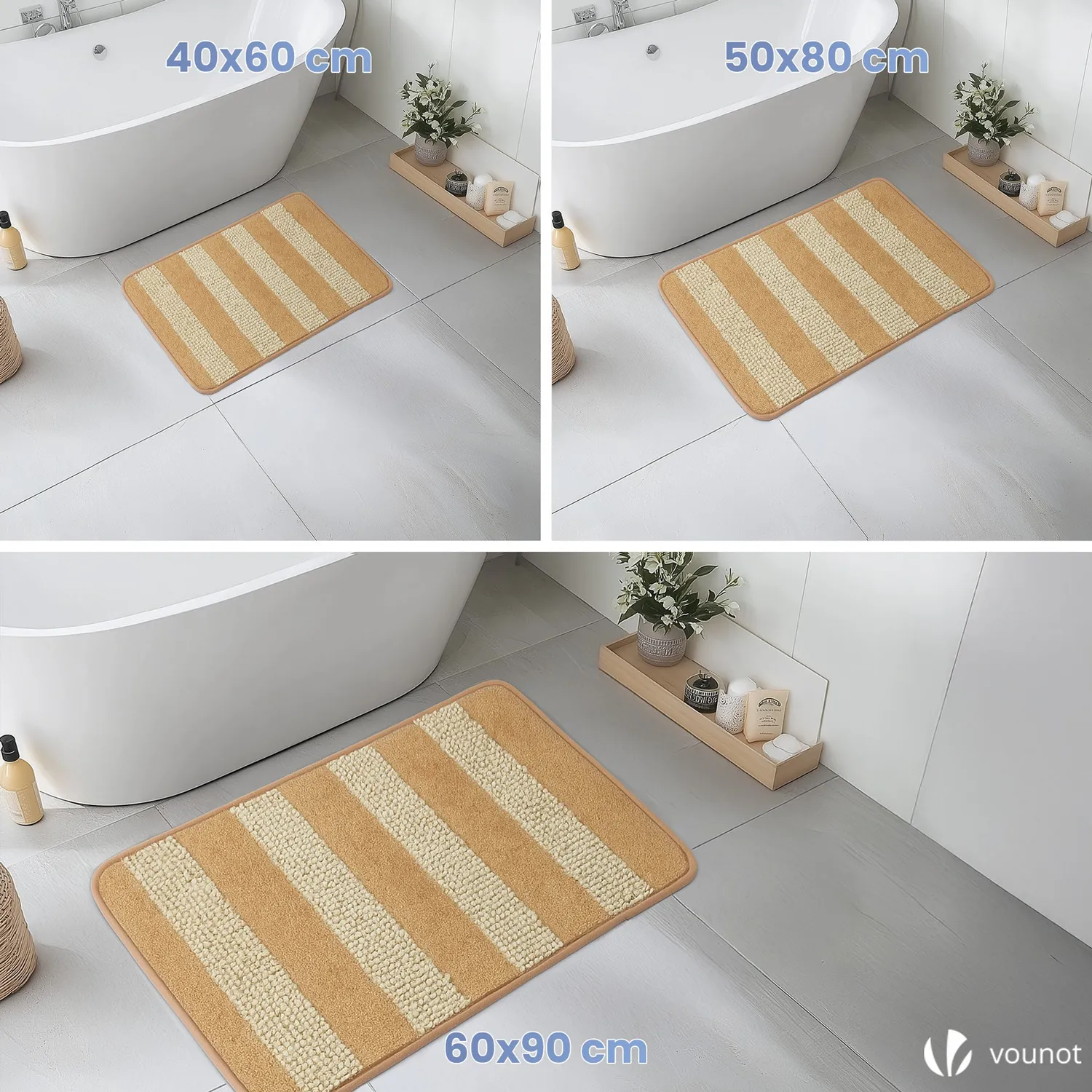VOUNOT Tappeto Bagno Antiscivolo 40x60 Beige 2 Pezzi Morbido