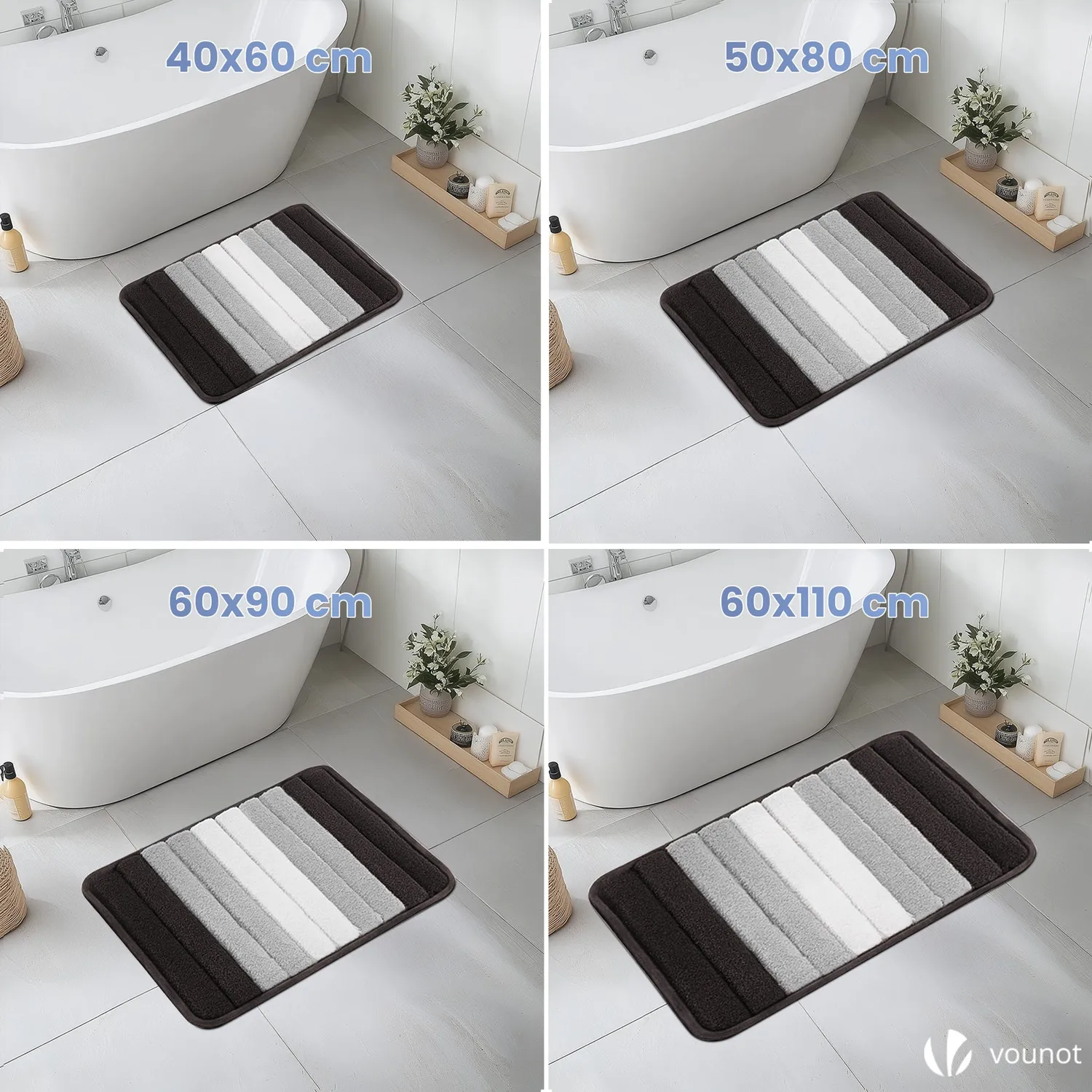 VOUNOT tappeti bagno antiscivolo grigi 50x80 cm set 2 pezzi