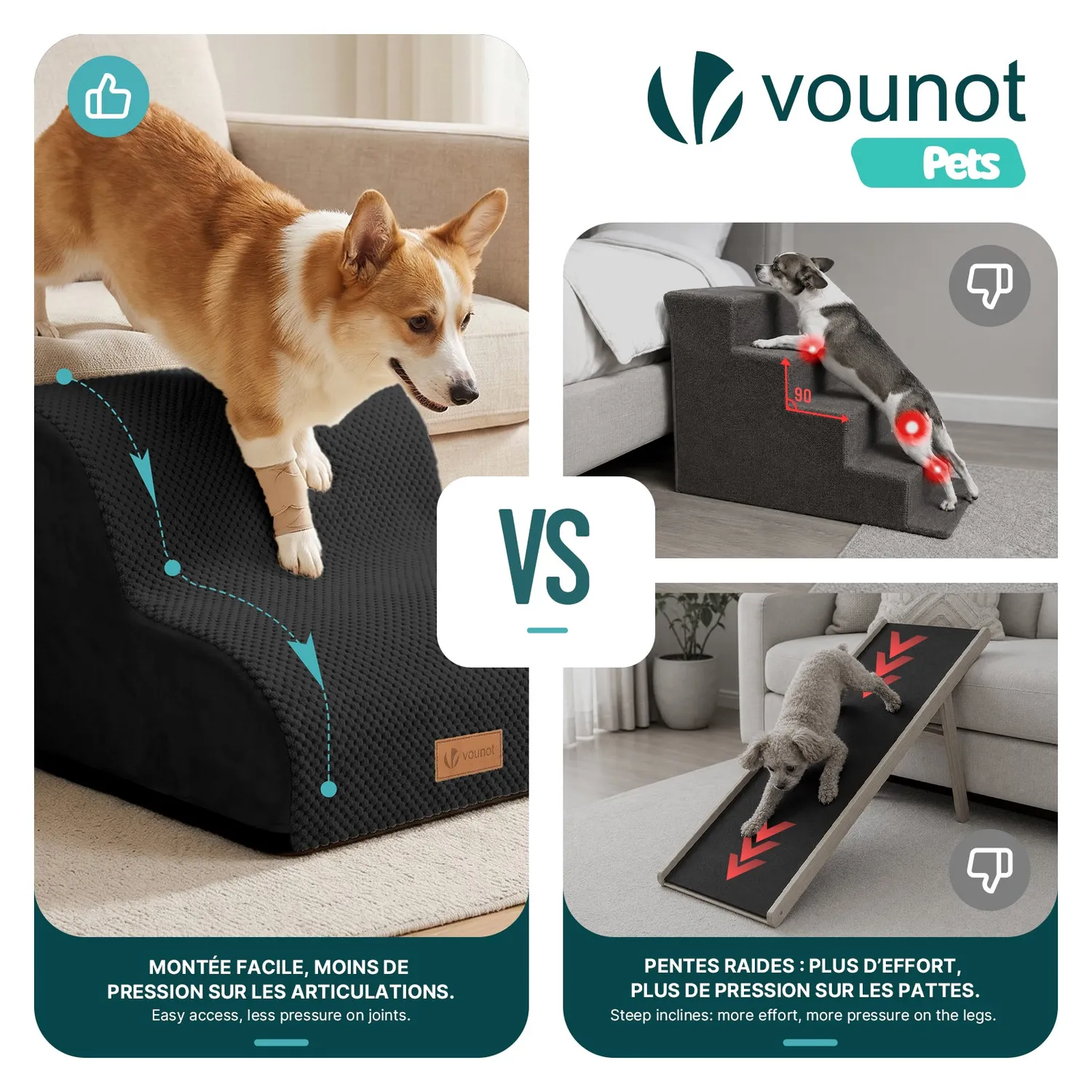 VOUNOT Scaletta Cane Gatto Mousse 40x40x30cm Nera