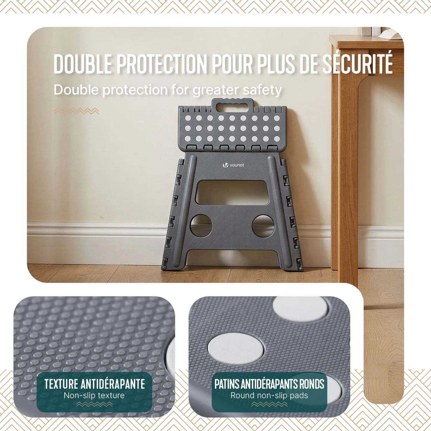 Vounot sgabello pieghevole plastica grigio 37x30x32,5 cm