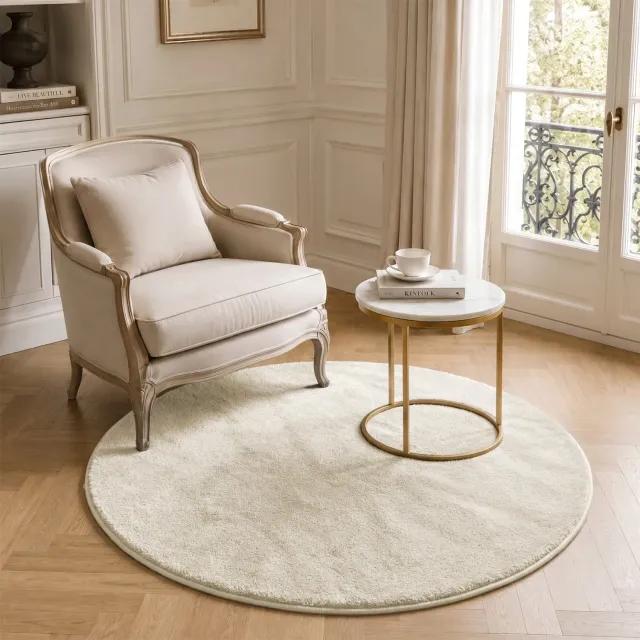 Vounot Tappeto Rotondo 120cm Beige Pelo Raso Antiscivolo