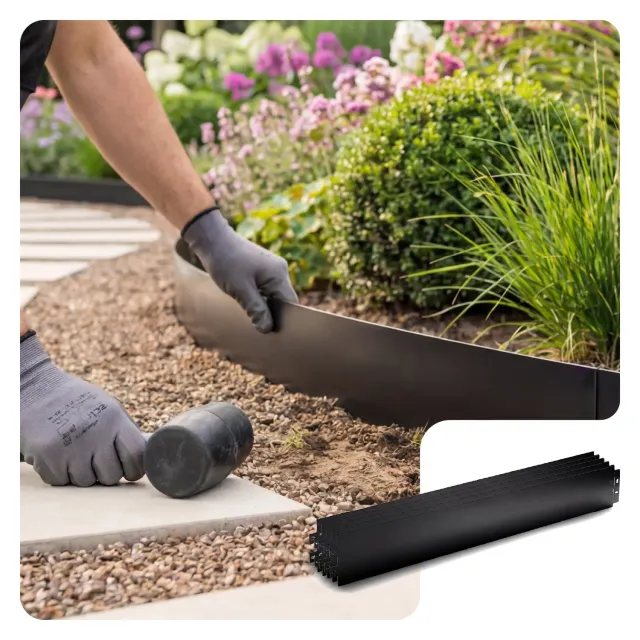 VOUNOT Bordura Giardino Metallo Nera 100x13cm 5 Pezzi