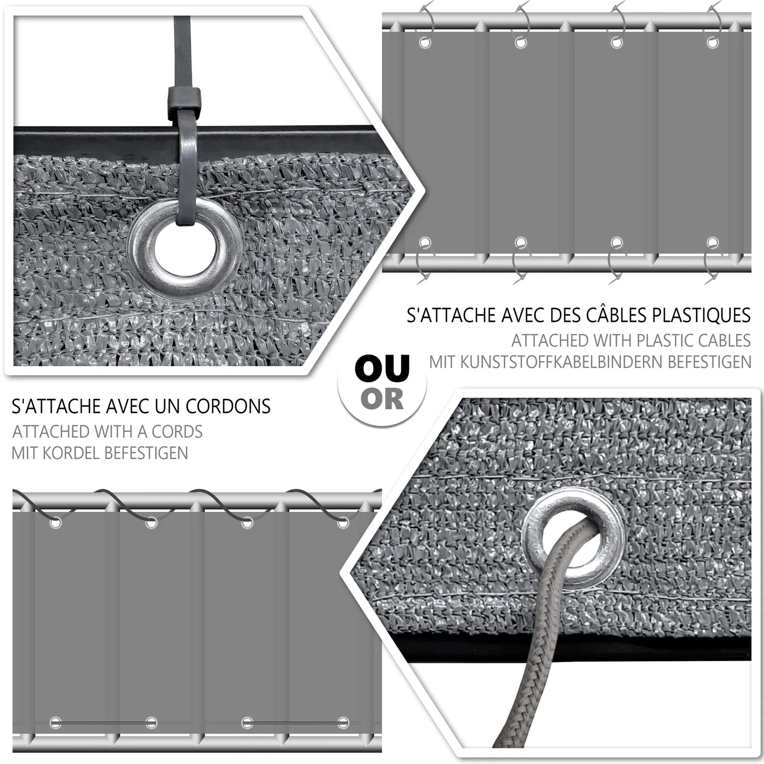 VOUNOT Frangivista Balcone HDPE 6x0,9 m Grigio 230 g/m2