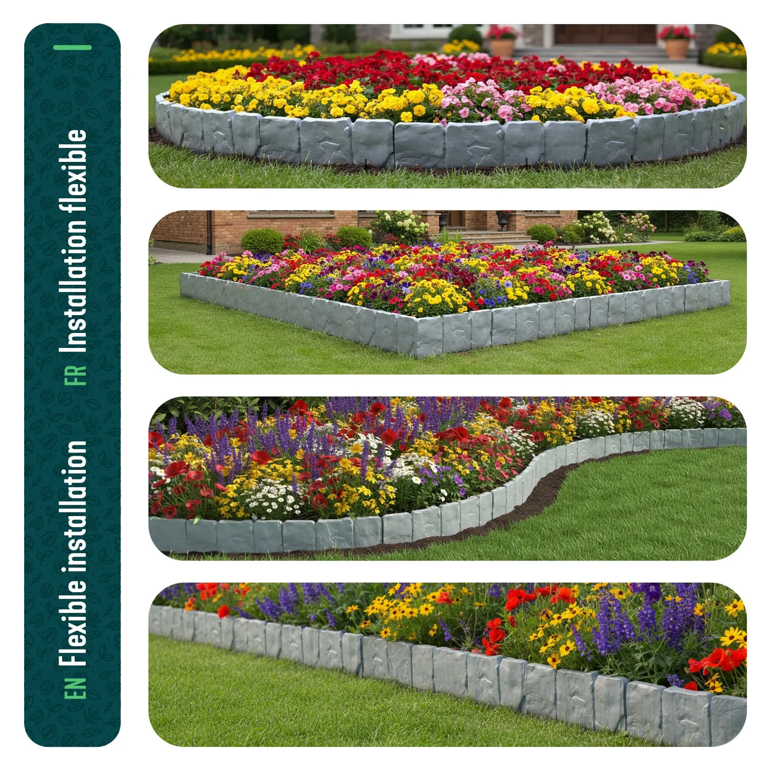 Vounot bordura giardino plastica 10m grigio chiaro pietra