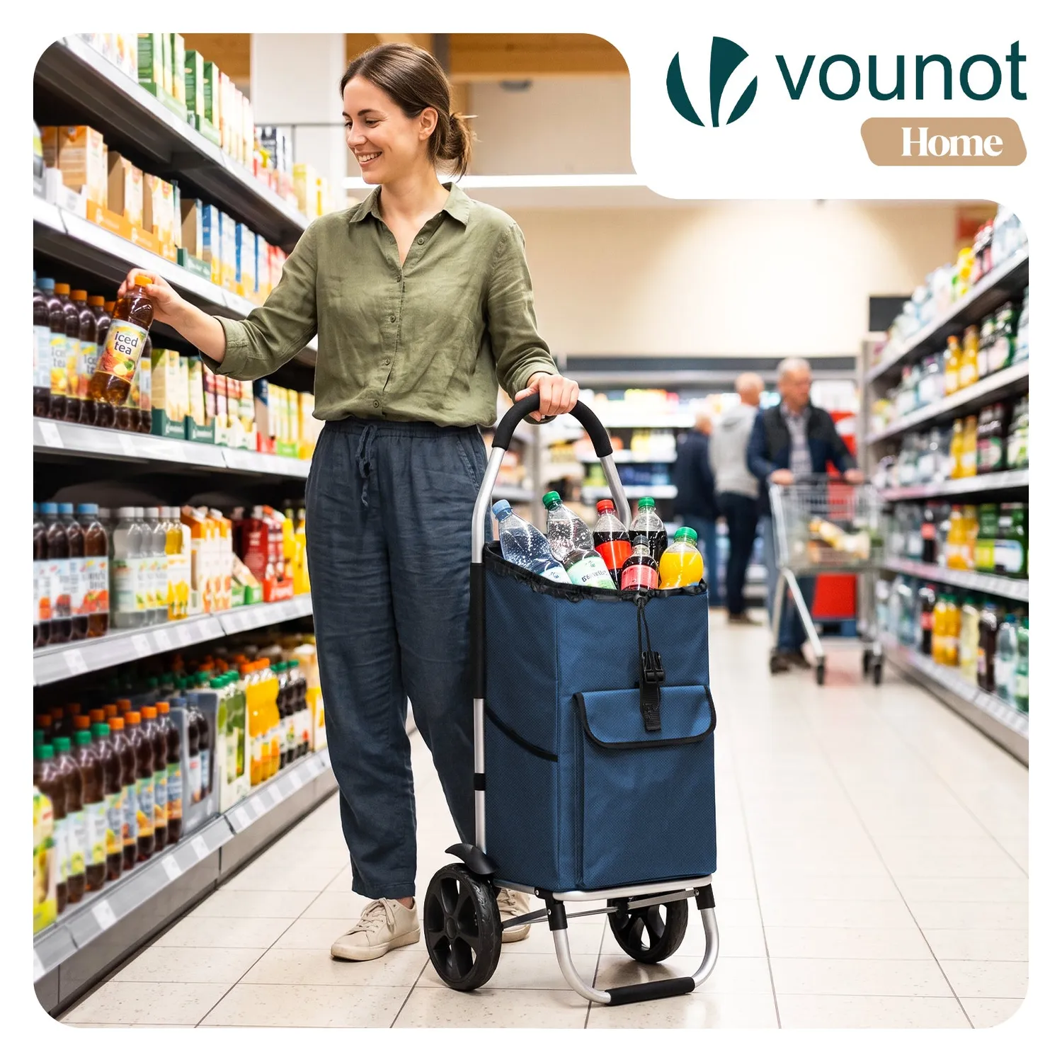 VOUNOT Carrello Spesa Pieghevole Alluminio Blu 58L 40Kg