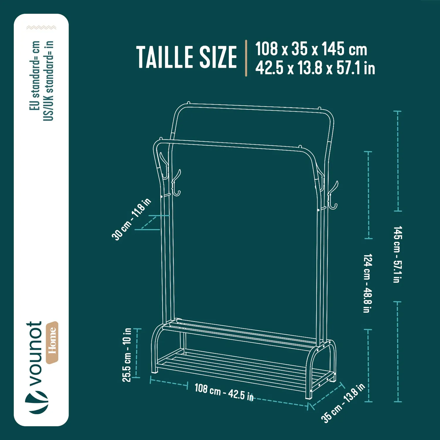 Vounot stender appendiabiti doppio bianco 108x35x145cm