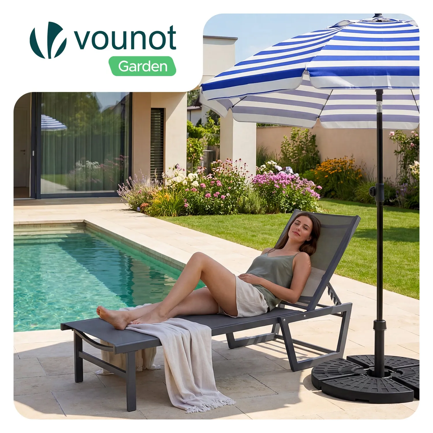 VOUNOT lettino prendisole alluminio textilene grigio 190x62 cm