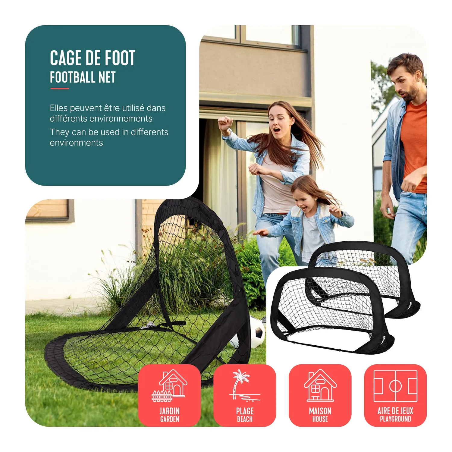 VOUNOT Porte Calcio Pieghevoli Pop Up 120x80cm Nere 2 Pezzi