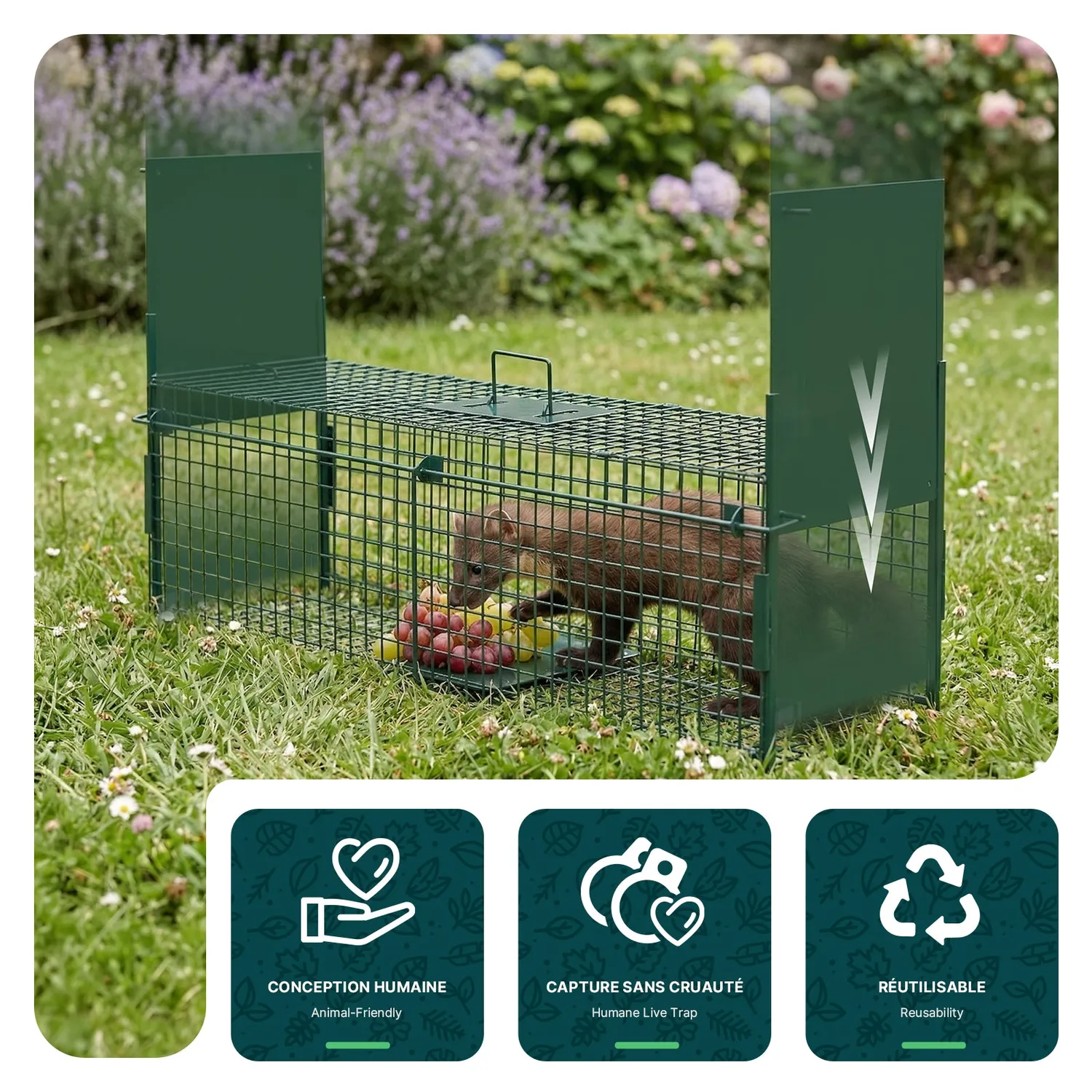 VOUNOT trappola animali vivi 100x29x40 cm verde metallo