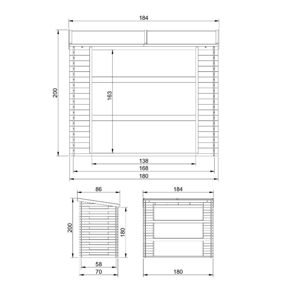 Timbela M201 legnaia legno 168x70 da 1,75 m3