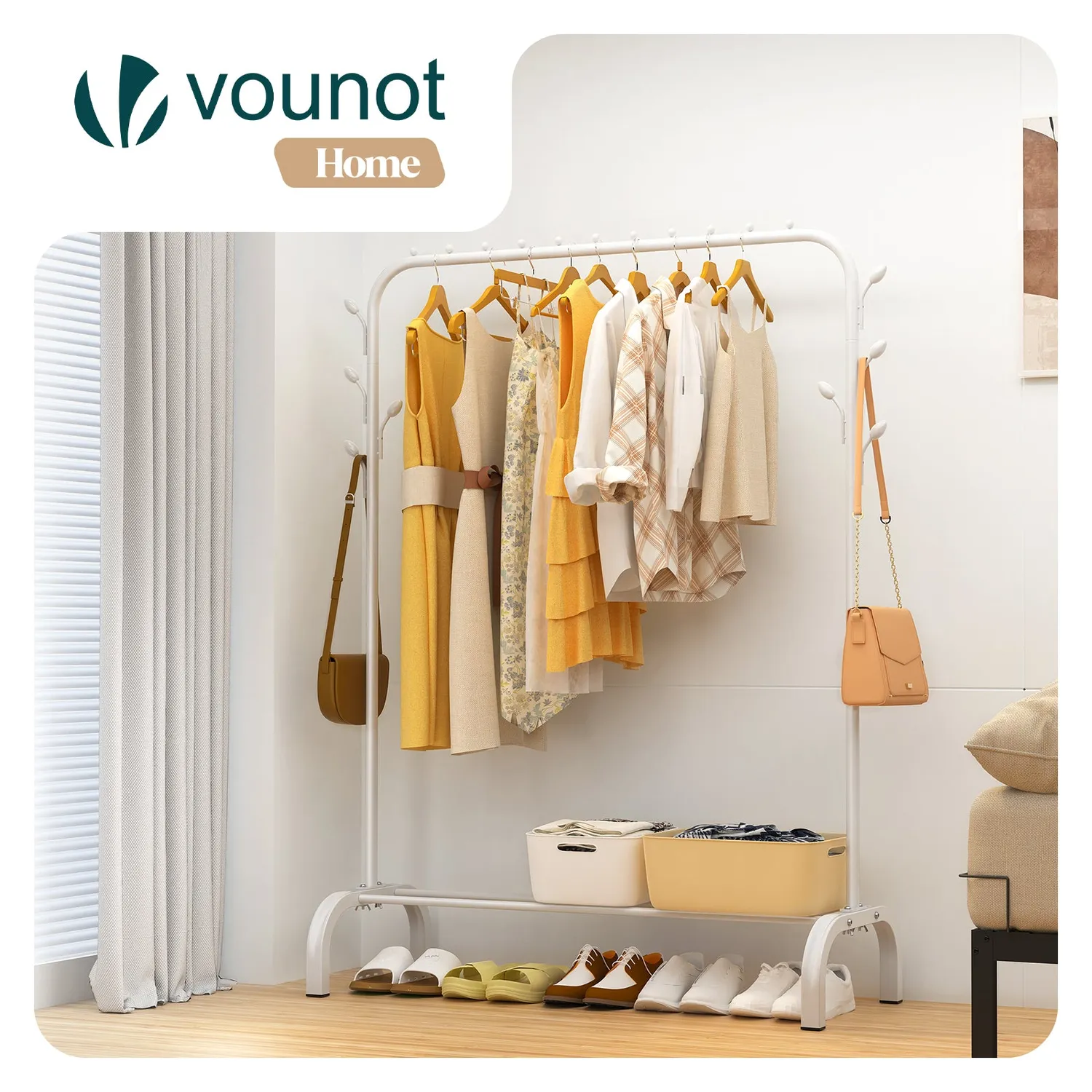 VOUNOT Stender Appendiabiti Bianco 110x41x147cm 25kg