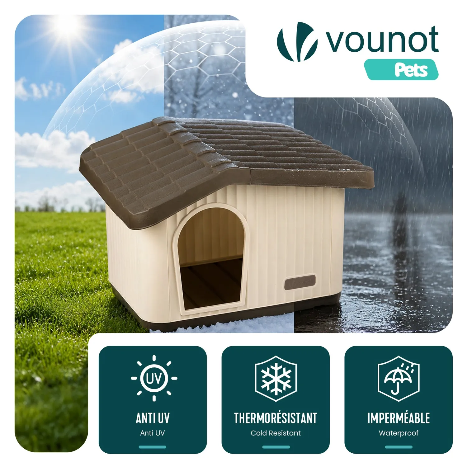 VOUNOT Cuccia plastica beige 60x51x41 cm cani gatti interno esterno
