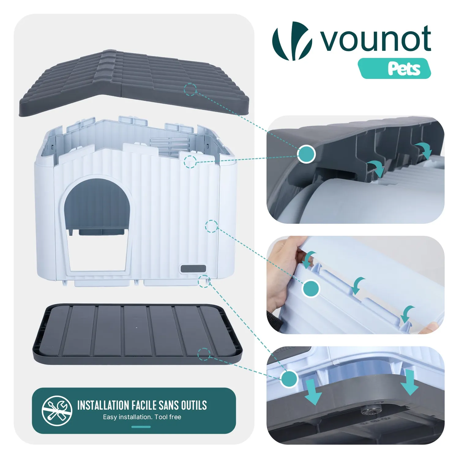 VOUNOT Cuccia Plastica Gatto Cane 60x51x41cm Bianca Esterno