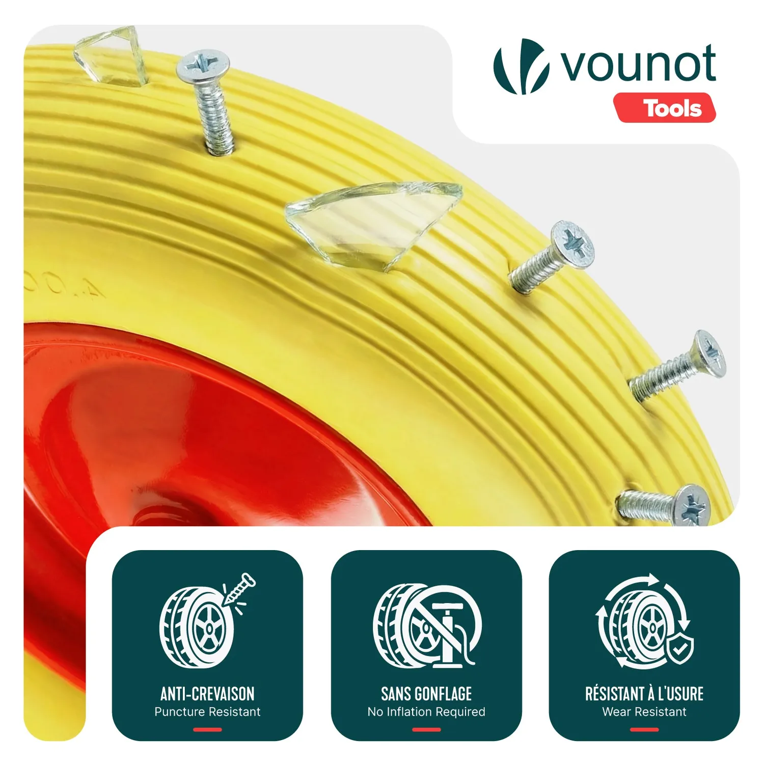 Vounot Ruota Piena Carriola 4.80/4.00-8 Gialla 392x92 mm