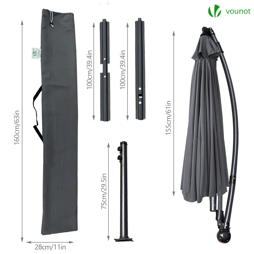 Vounot ombrellone decentrato 3 m grigio