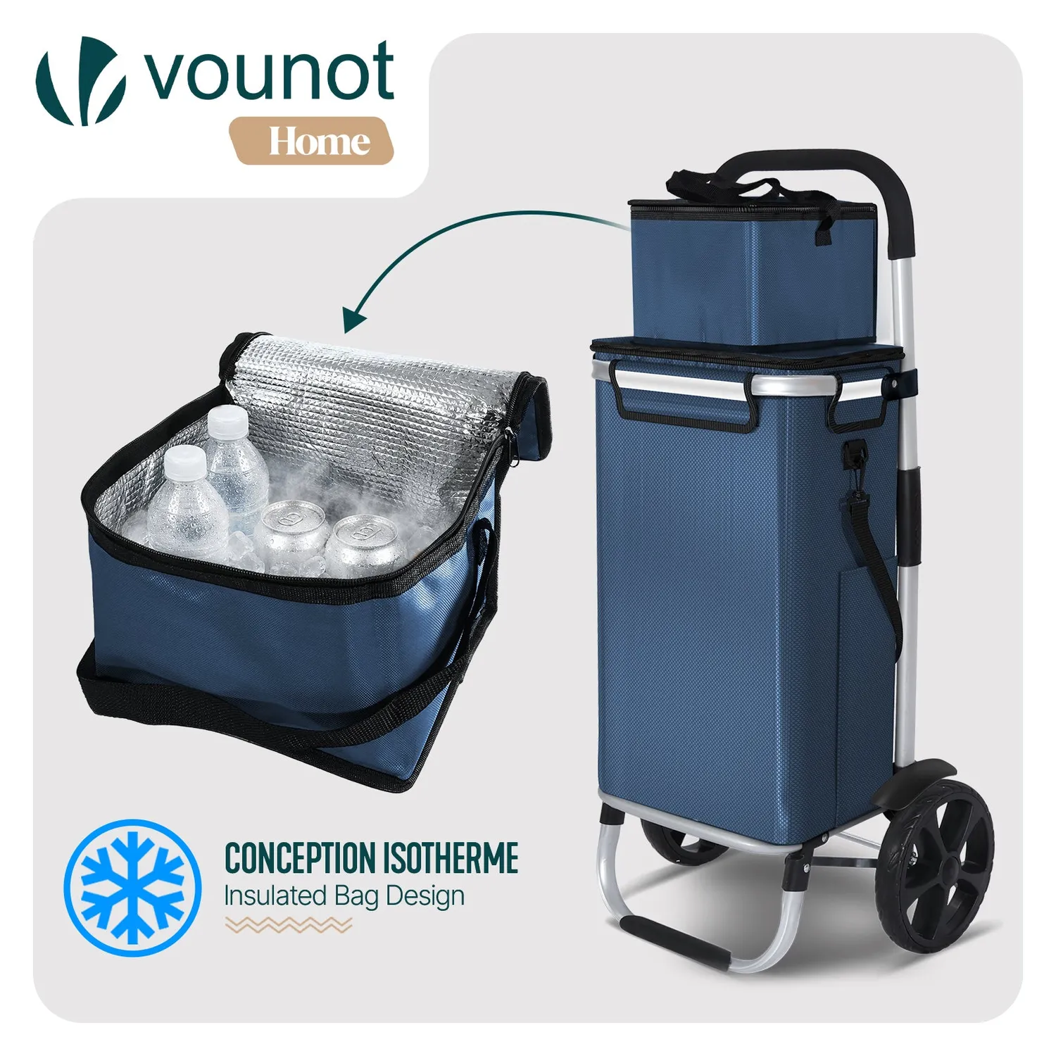 Vounot Carrello Spesa Pieghevole 58L Blu Alluminio 40 kg
