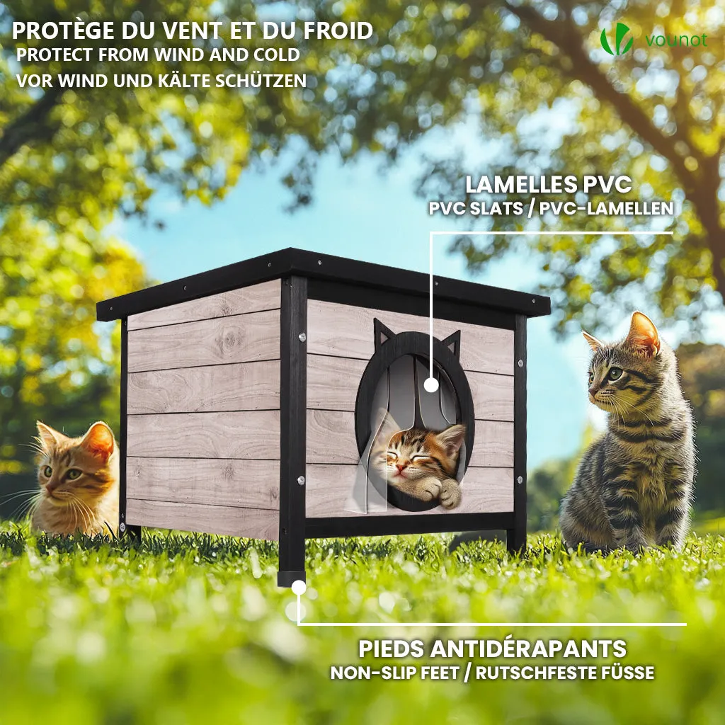 Vounot casetta gatto legno 57x45x43 cm grigia tetto bitume