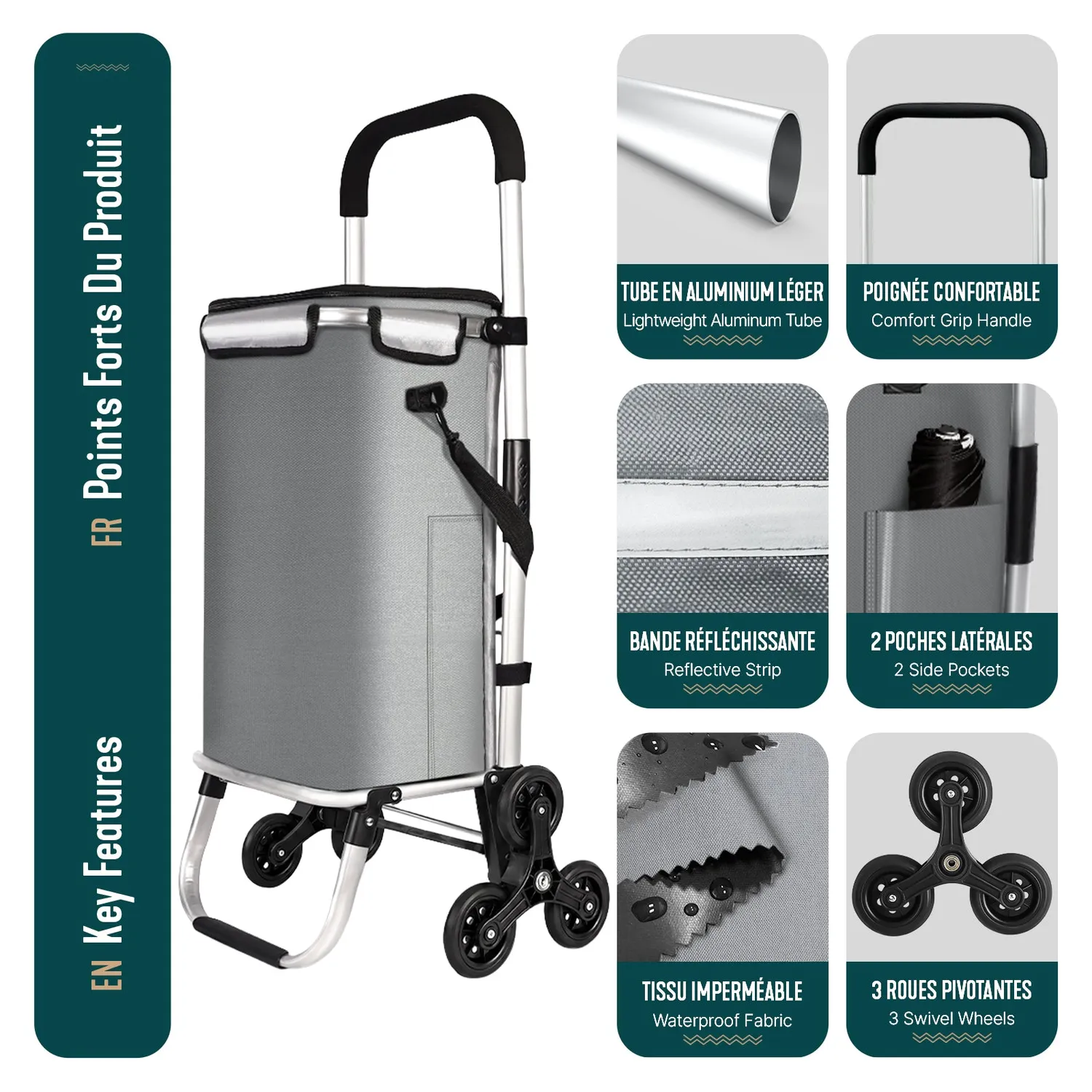 Vounot carrello spesa saliscale isotermico 58L grigio