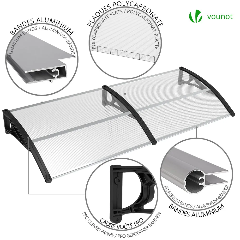 VOUNOT pensilina 200x80 cm policarbonato trasparente nera