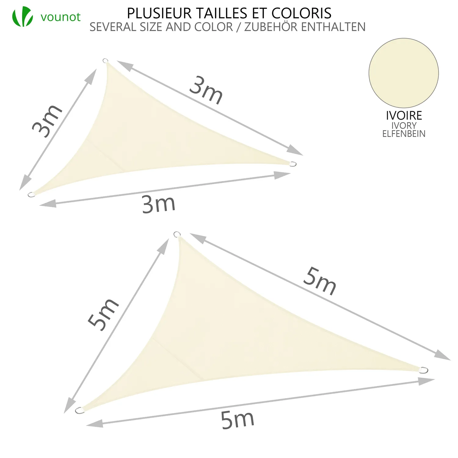 Vounot vela ombreggiante triangolare impermeabile beige 3x3x3 m