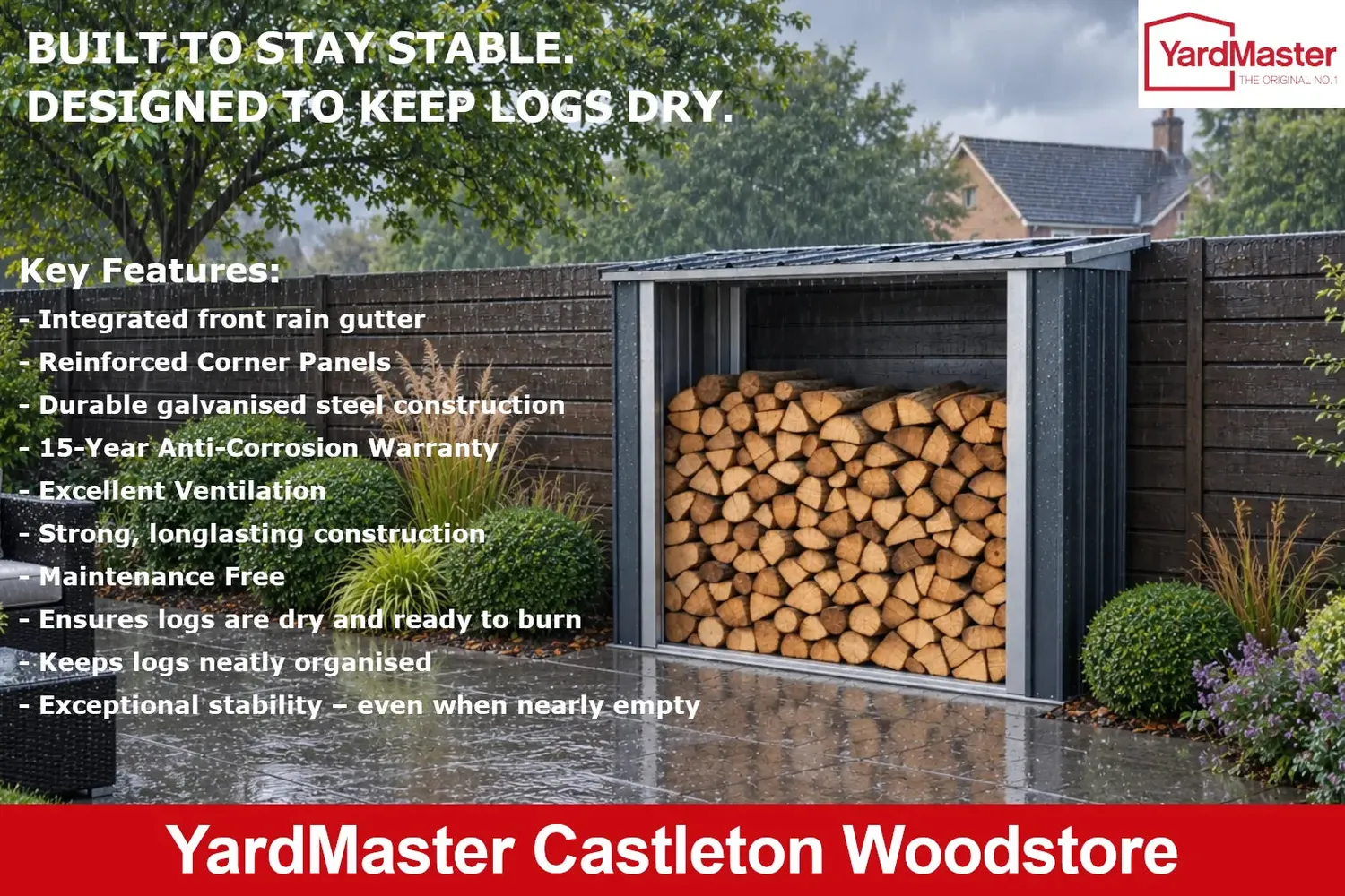 Yardmaster Castleton legnaia metallo grigio ventilata