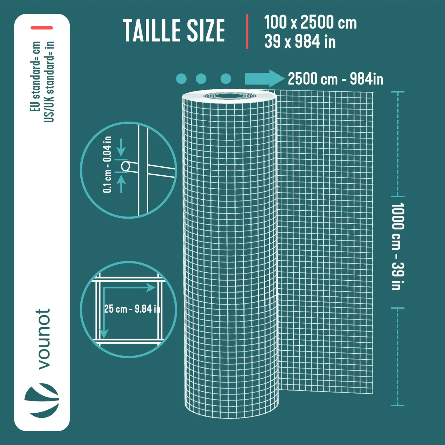 VOUNOT Rete Metallica Zincata 25mm 1x25m per Recinzione
