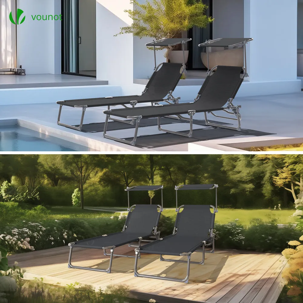 Vounot lettino prendisole Textilene nero set 2 pezzi