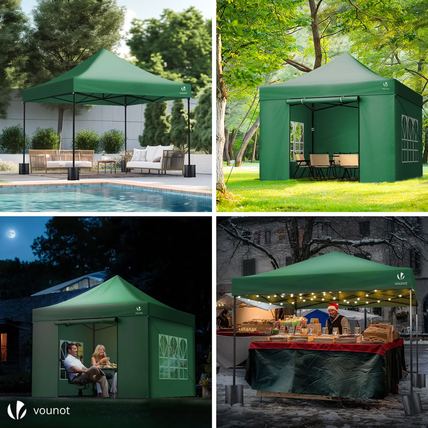 Vounot gazebo pieghevole 3x3m verde con 4 pareti rinforzato