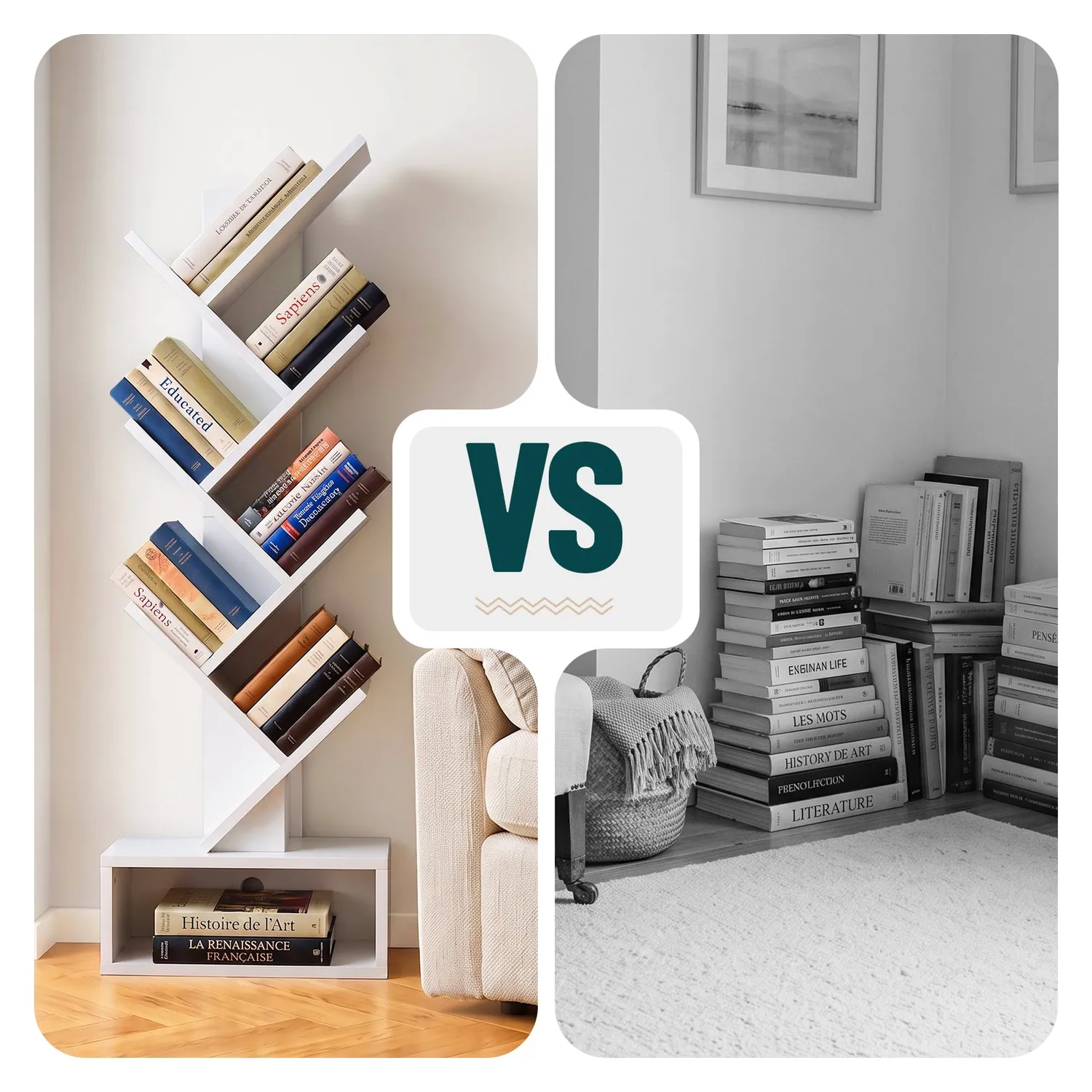 Vounot libreria albero 38x19x113 cm bianca 6 ripiani