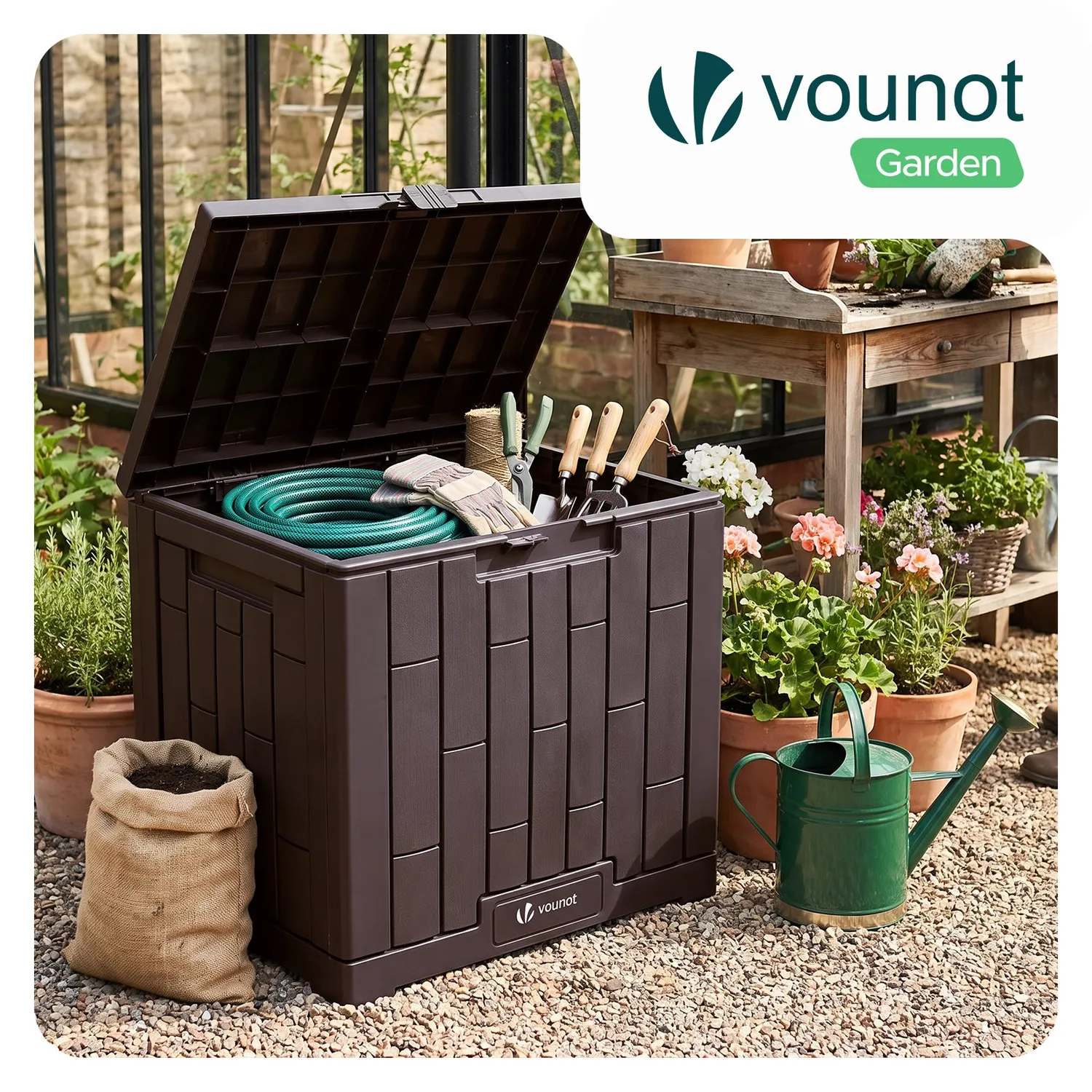 Vounot Baule da Giardino 126L Marrone 56x44x53cm Impermeabile