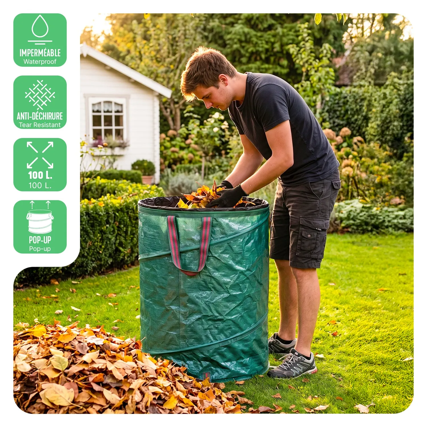 Vounot sacchi giardino pop-up 100 L set 3 pezzi con maniglie