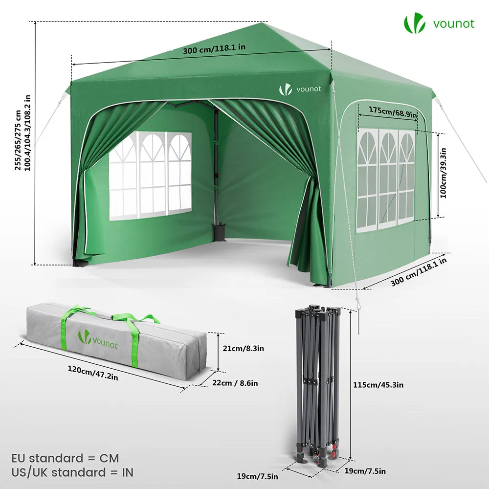 Vounot gazebo giardino pieghevole 3x3 m verde con pareti