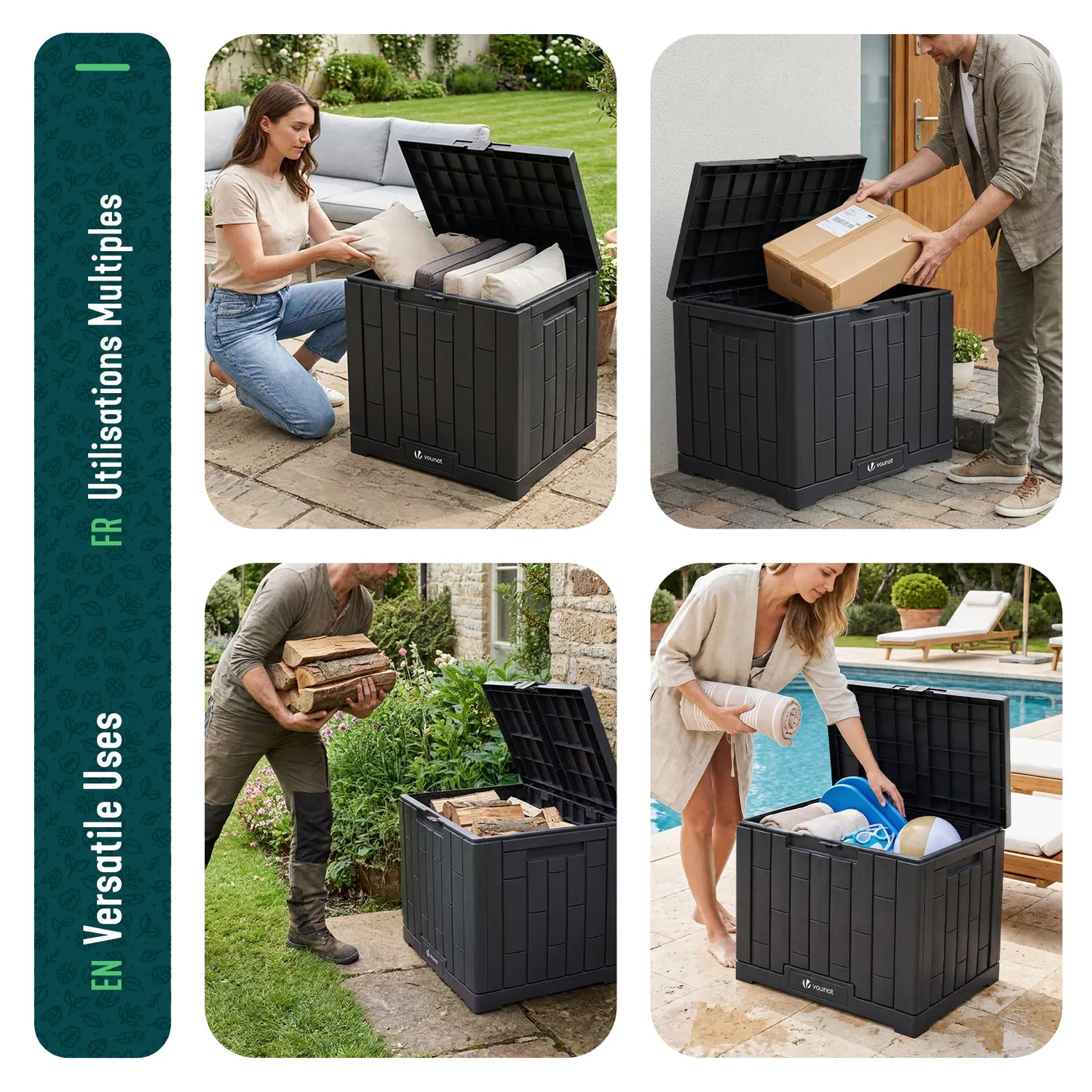 VOUNOT Baule Giardino 126L Antracite 56x44x53 cm Chiusura