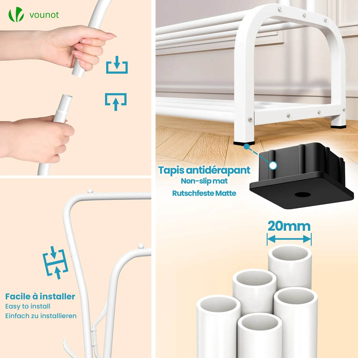Vounot Stand Appendiabiti Doppio 110x35x146cm Bianco