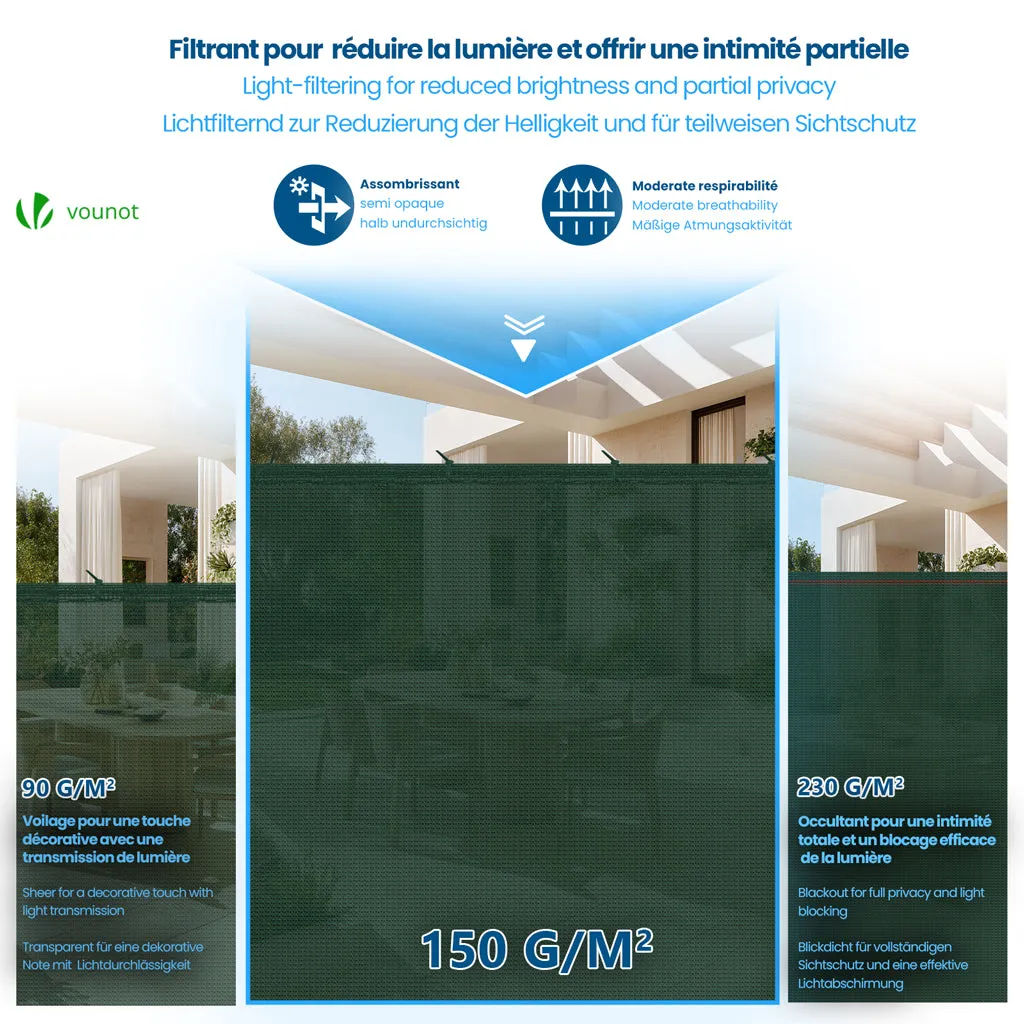 Vounot frangivista HDPE 1,5x10m verde 150g oscurante