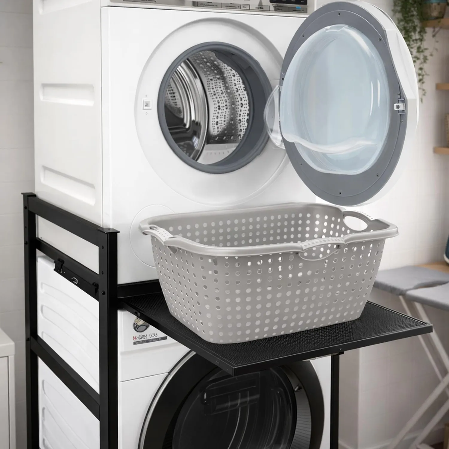 QUICK STAR Scaffale Lavatrice Nero con Vassoio 74x65x111 cm